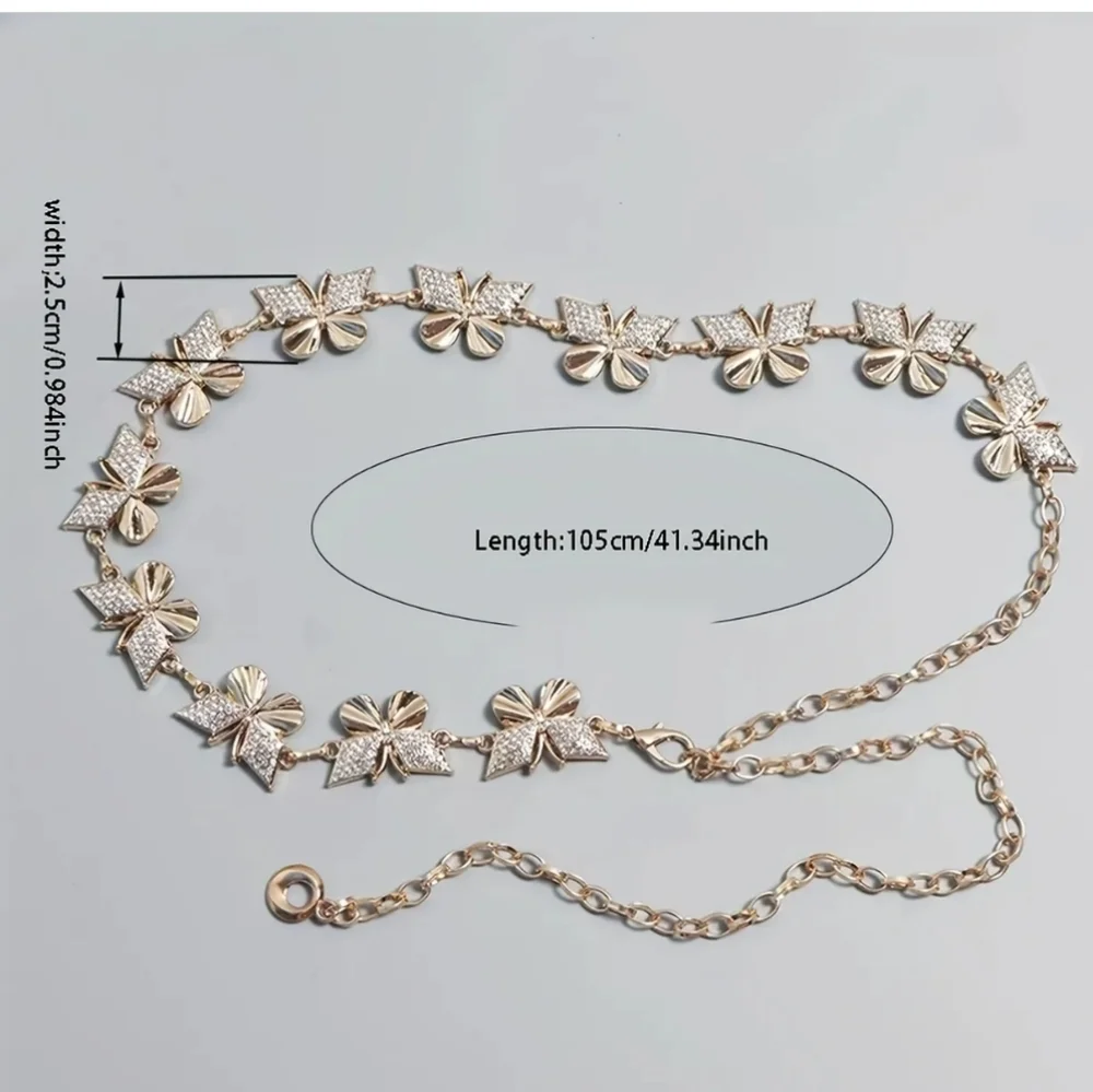 Y2K Butterfly Metal Rhinestone Stone Waist Chain